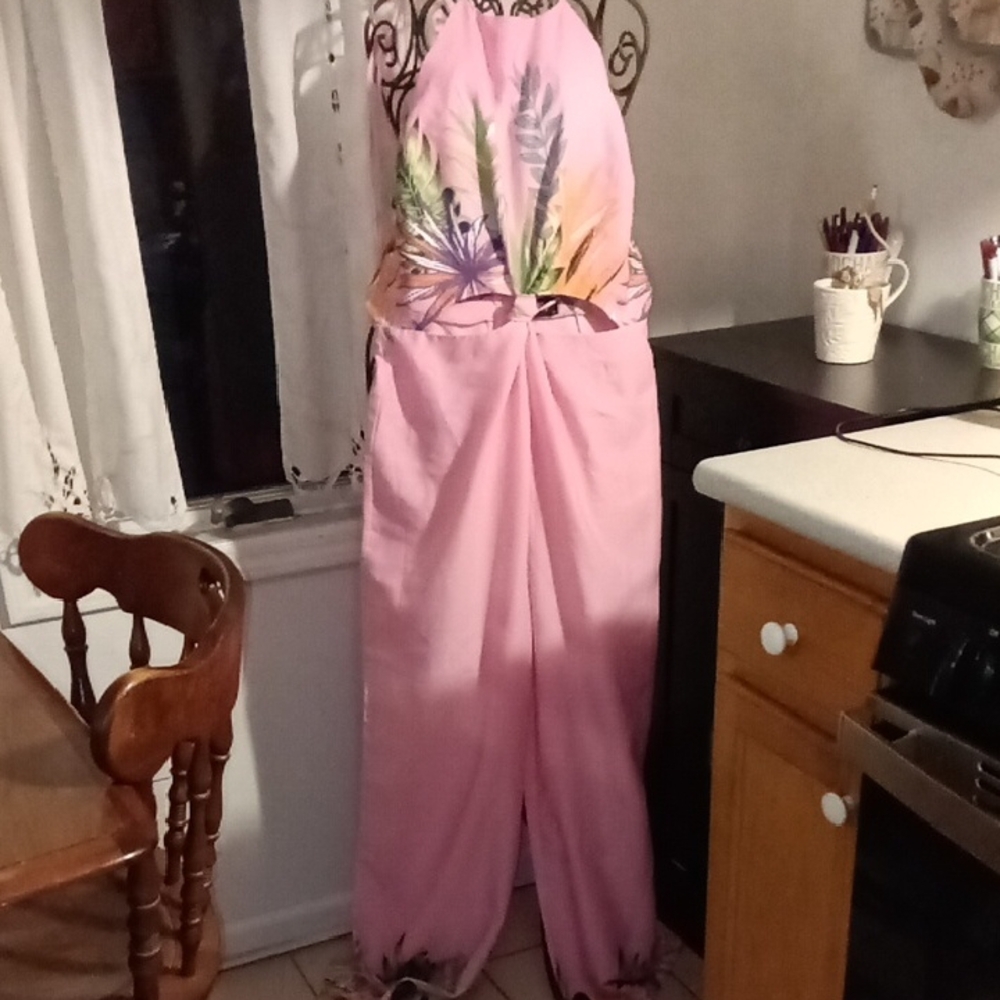 Pink Tropical Print Jumpsuit